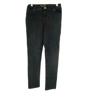 INC 4 Jeans Skinny Leg Regular Fit Black Denim Gold Threading Stretch Inseam 32